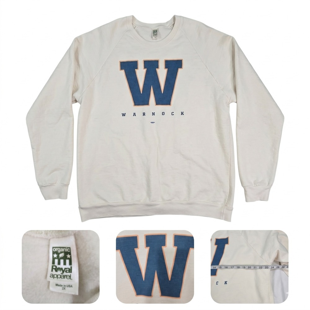 Warnock for Senate Sweatshirt 2X Made in USA Organic Cotton Cream Raglan